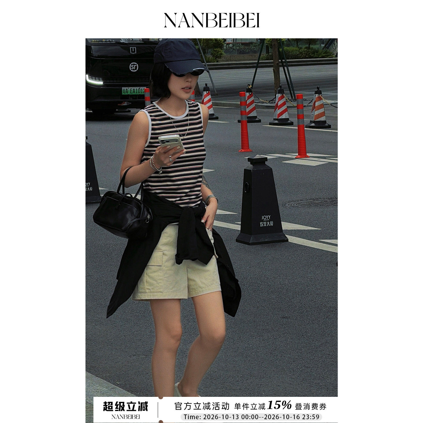 NANBEIBEI南北贝卡其色美式设计感短裤女2026夏季新款休闲工装裤