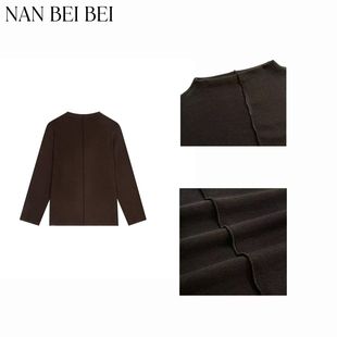 上衣 简约宽松百搭立体分线长袖 ‘咖色T’春季 771 南北贝