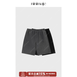 NANBEIBEI南北贝灰色五分时装西装短裤休闲裤女简约透气纯色百搭