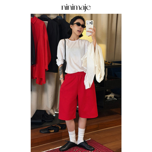子 舒适主义双色基础百搭简约裤 NANBEIBEI南北贝休闲短裤 女春季