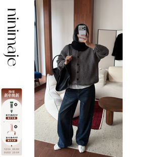 粗针棒 冬季 极简设计圆领排扣针织衫 新款 小上衣 毛衣女开衫 南北贝