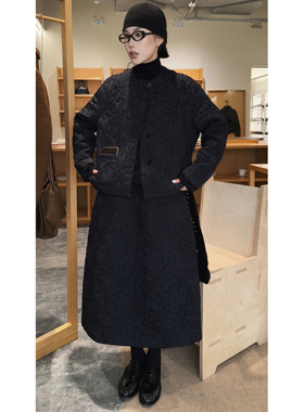 南北贝'压花刺绣外套'黑色提花棉服女冬季加厚保暖高级感外套上衣