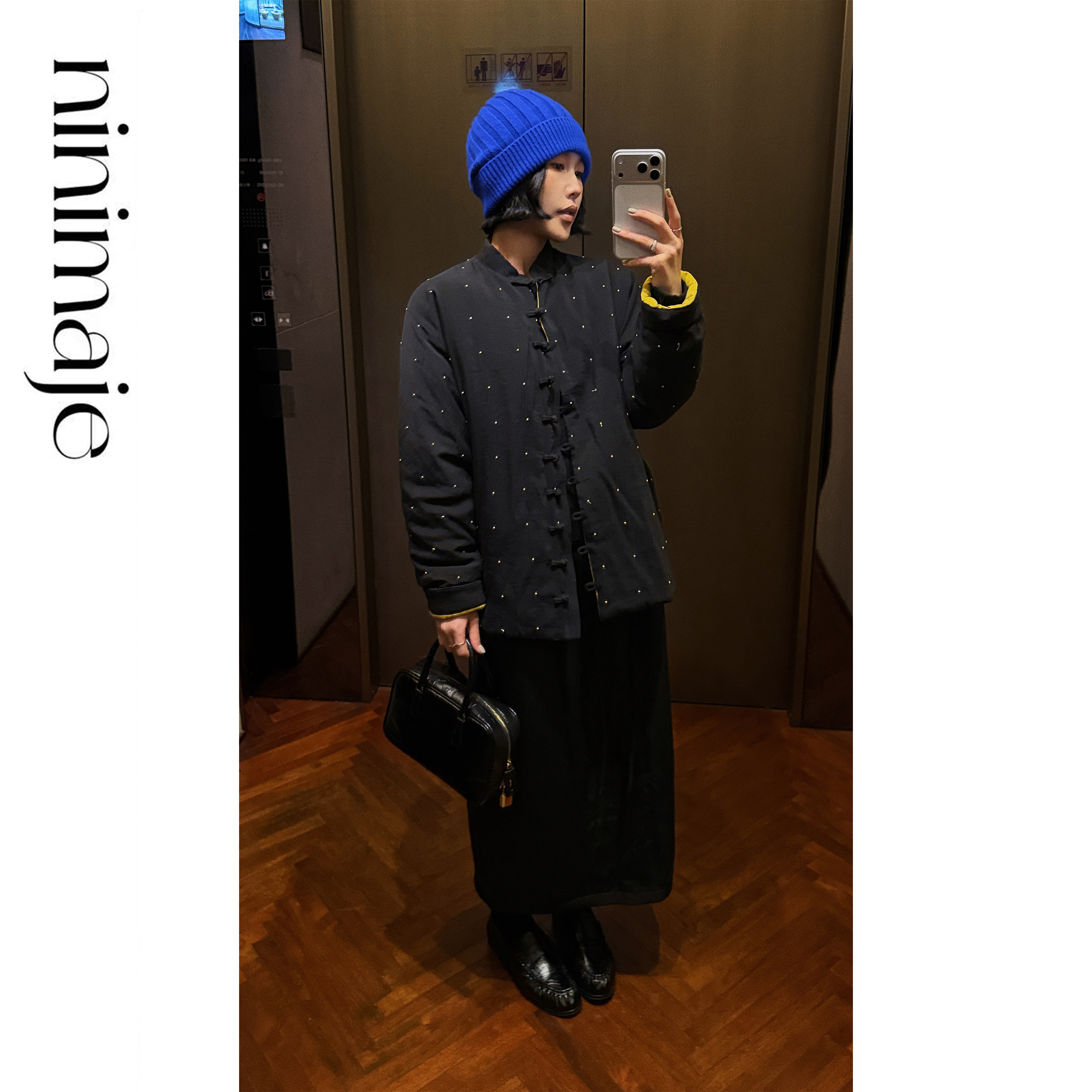 NANBEIBEI南北贝'黄波点棉服'新中式外套女冬季新款加厚保暖款刺