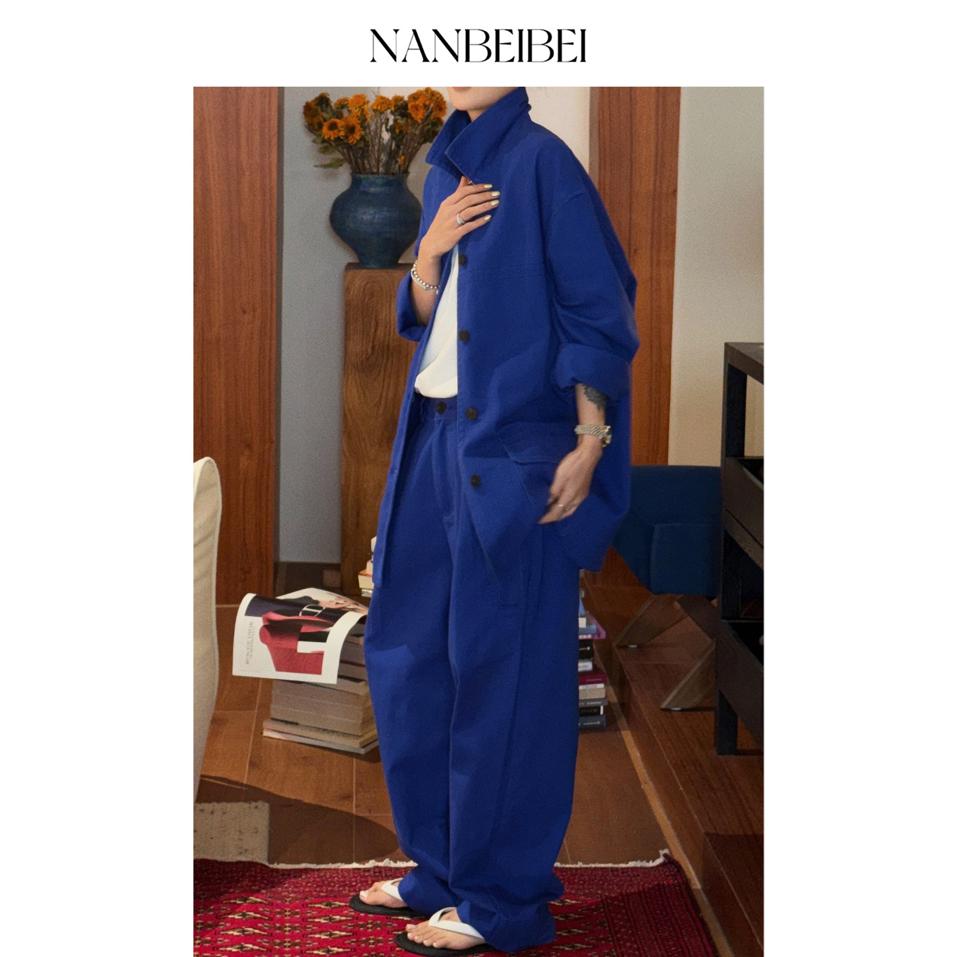 NANBEIBEI南北贝“锥形牛仔裤’时装全棉宽松阔腿裤女廓形低腰裤