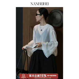NANBEIBEI南北贝‘霜感铜氨’纯色宽袖轻薄上衣t恤女2025防晒罩衫