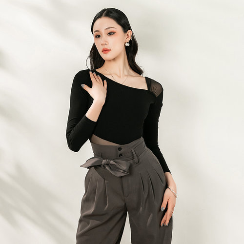 YES拉丁舞服装舞衣国标舞长袖上衣女新款时髦练功服网纱拼接YS337
