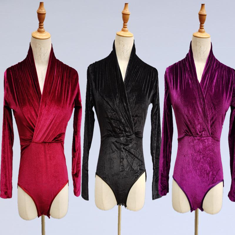 拉丁舞练功服女秋季新款丝绒长袖上衣成人专业舞蹈服装表演形体服