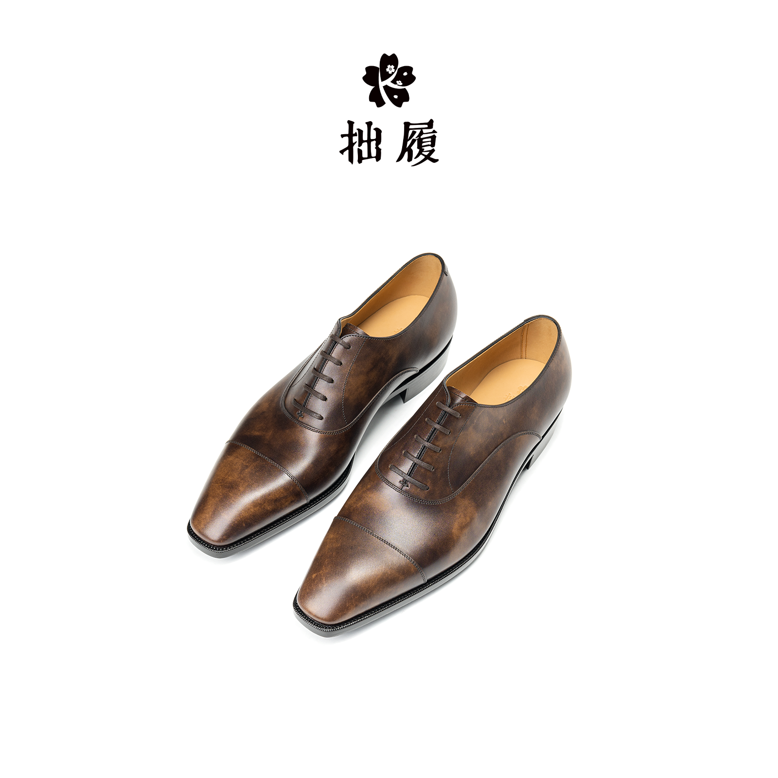 拙履【经典】灵犀方头素面沉香博物馆小牛皮系带三接头牛津鞋皮鞋