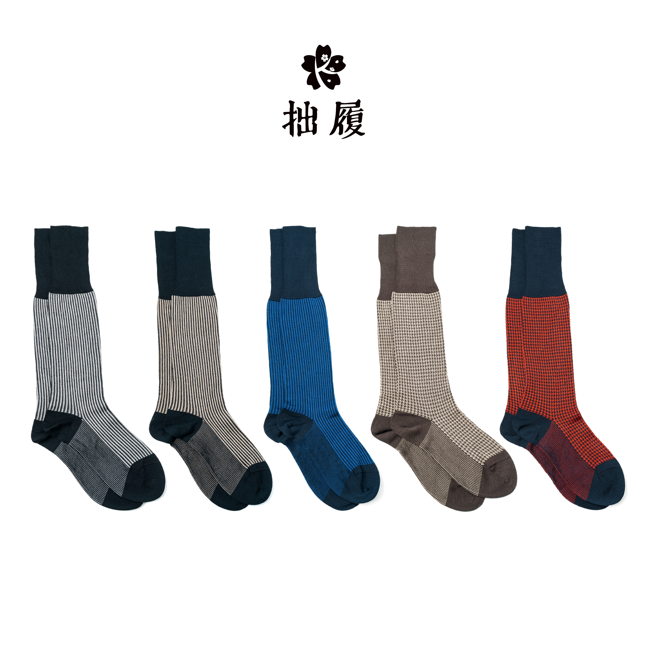 彩色细条纹千鸟格绅士及膝袜图片