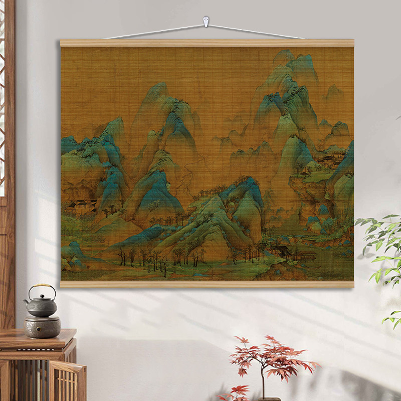 复古中式山水竹子挂画茶室背景墙壁画玄关装饰画客厅国风卷帘轴画,家居饰品,现代装饰画,淘宝优惠券,粉丝福利购,淘宝优惠卷
