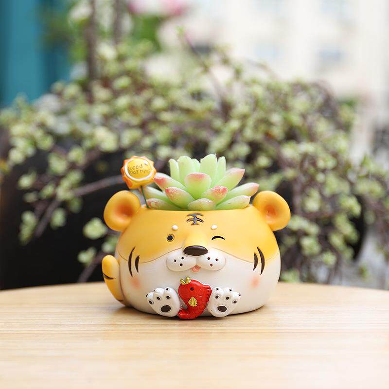 卡通老虎多肉花盆创意树脂工艺品盆栽摆件家居园艺绿植小花盆