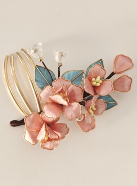 成品手工掐丝绒花蚕丝绒花发饰古典国百搭旗袍汉服头饰品