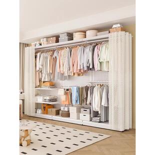 洞洞板衣柜金属挂衣架卧室步入式开放式防尘帘衣帽间组装架子收纳