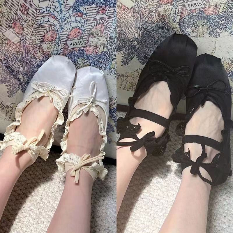 芭蕾舞风花边绑带女士船袜蝴蝶结