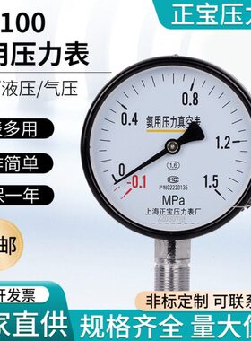 普通压力表Y-100氨用氧压禁油上海正宝氨用压力表YA-100