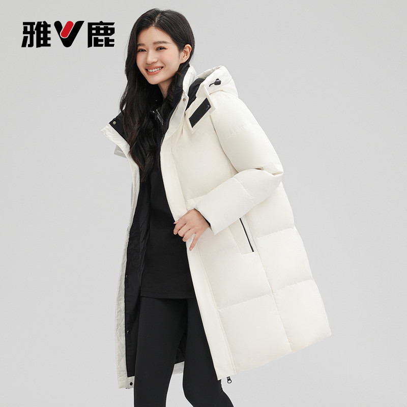 雅鹿时尚中长款羽绒服女冬季韩版加厚连帽百搭冬装休闲简约外套潮