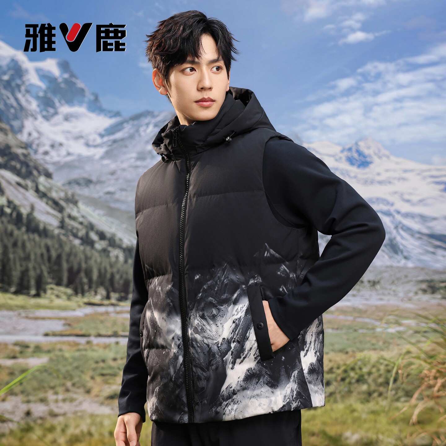 雅鹿羽绒马甲男2026秋冬季新款短款上衣连帽背心休闲保暖坎肩外套