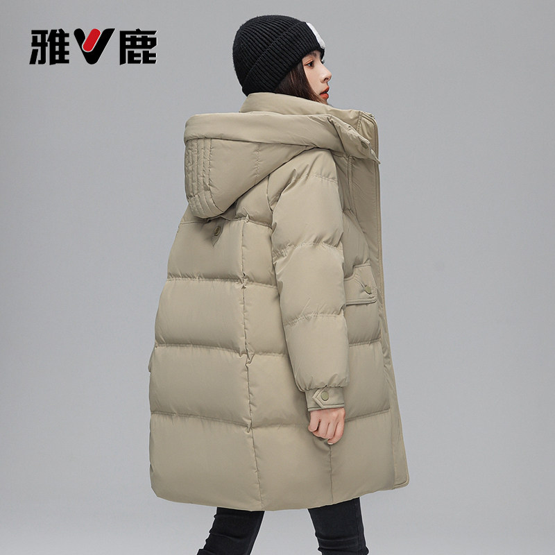 雅鹿中长款加厚羽绒服女防寒外套