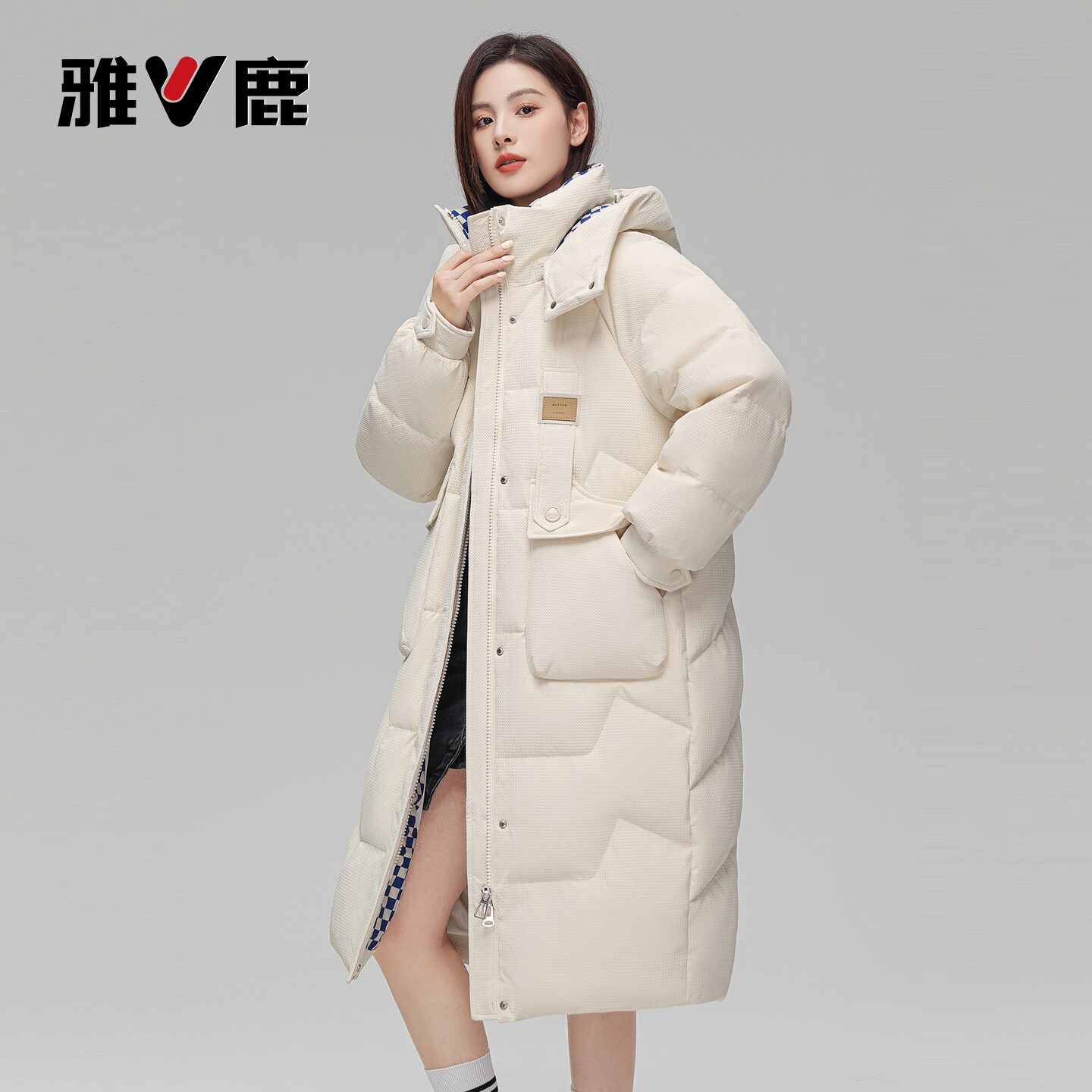 雅鹿羽绒服女长款2026冬季新款连帽过膝上衣服韩版加厚鸭绒厚外套