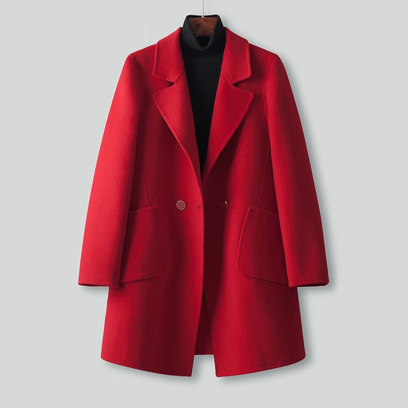 女装春秋冬高端100绵羊毛双面毛呢西装外套中款保暖女装百搭简约