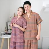 全棉桑拿服棉麻浴服男汉蒸衣服吸汗透气套装 纯棉汗蒸服女款 情侣装