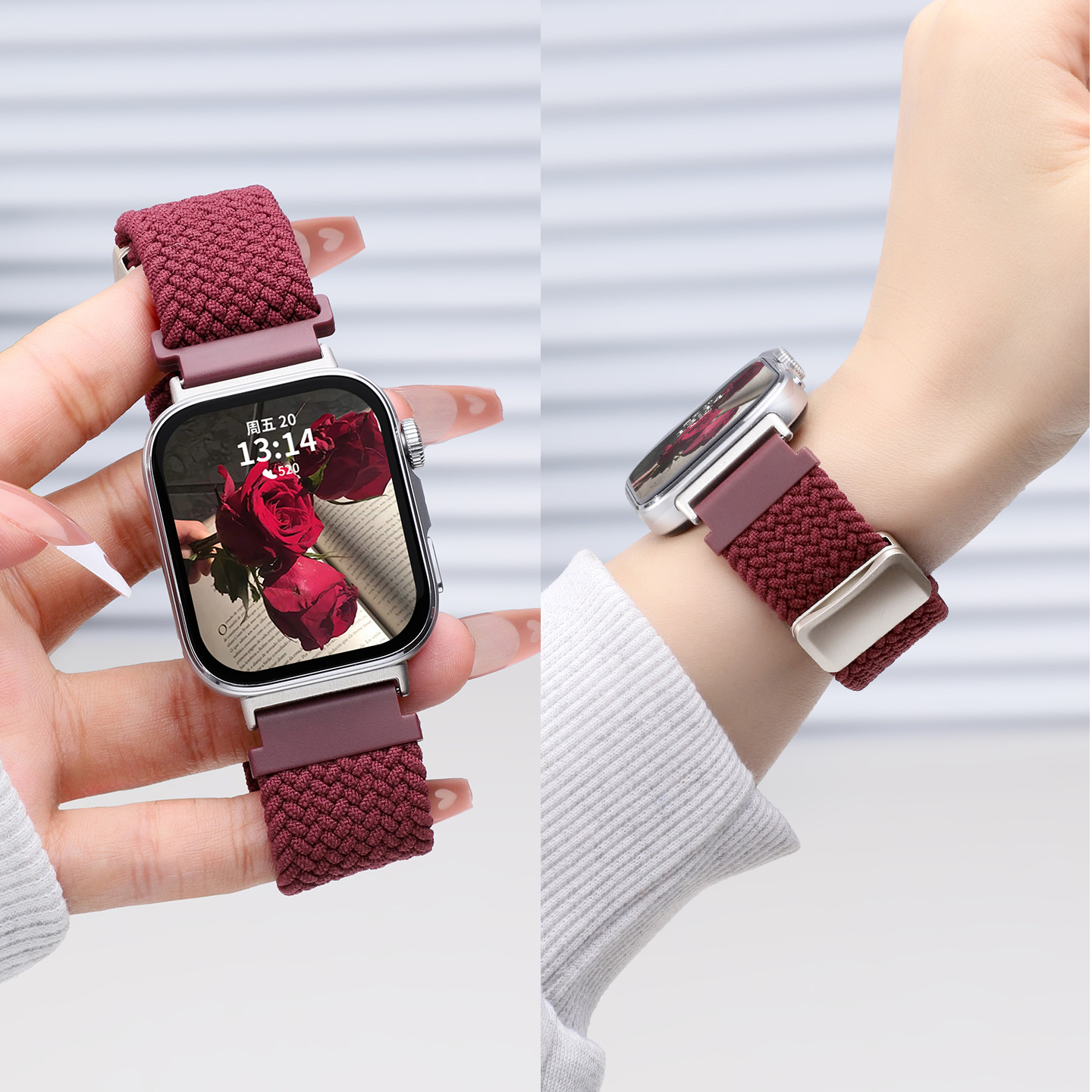 适用于华为fit4手表带watchfit3表带磁吸扣尼龙编织fit4pro腕带新年智能运动watchfit2/New/SE酒红高级替换带