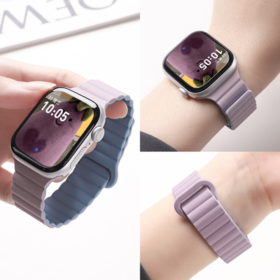 适用于苹果iwatch10表带applewatchS9/8/7/6磁吸硅胶腕带S8夏季s7/4/se2手表链Ultra2替换高级感防水汗女创意