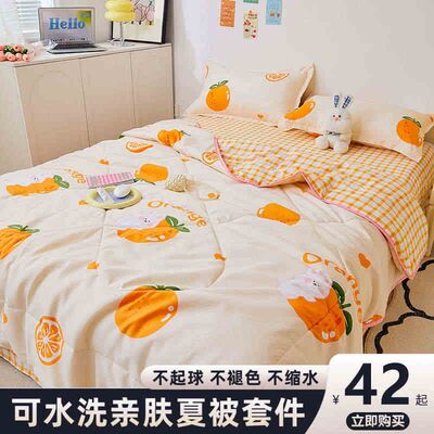 夏季纯棉夏凉被四件套全棉单人双人空调被芯春秋薄款可机洗夏被子