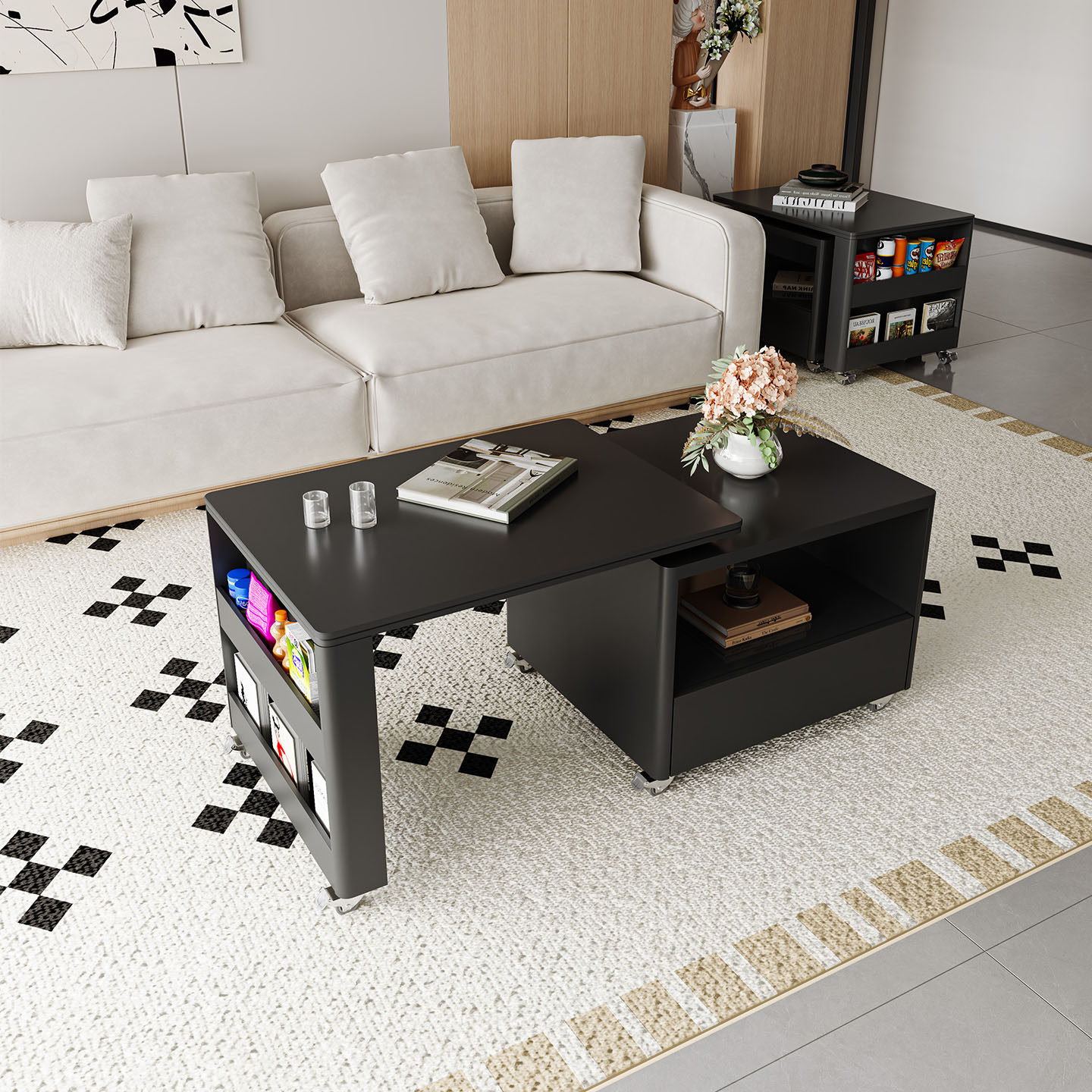 长方形可移动岩板茶几客厅家用2025新款小户型高级感创意折叠茶几