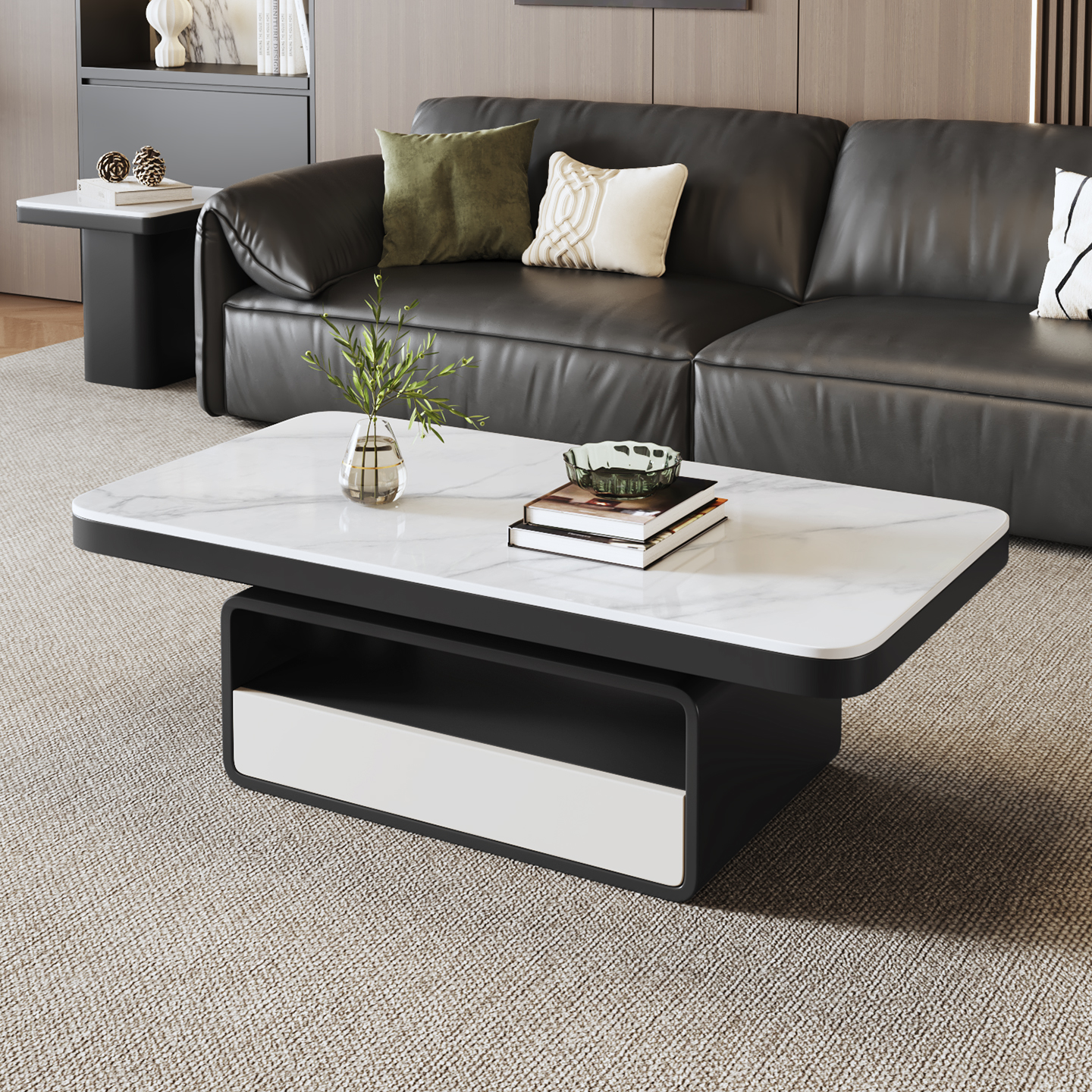 意式极简客厅家用长方形岩板茶几