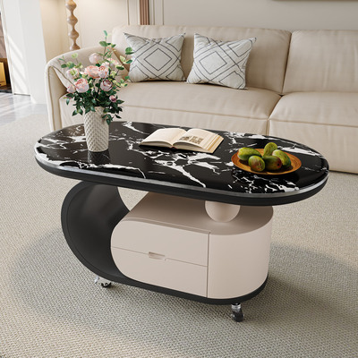 现代轻奢可移动微晶石椭圆形茶几