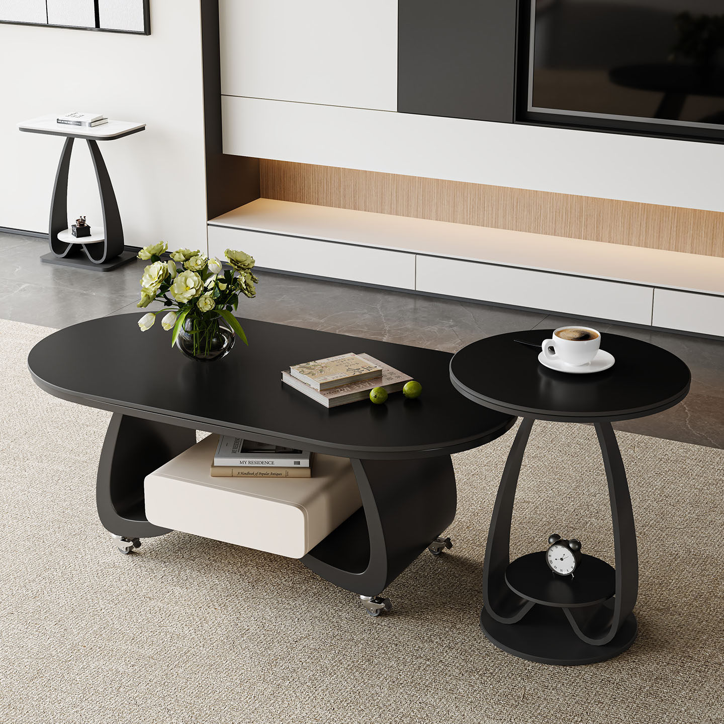 带轮可移动客厅家用岩板茶几2025新款简约小户型移动推车茶几组合