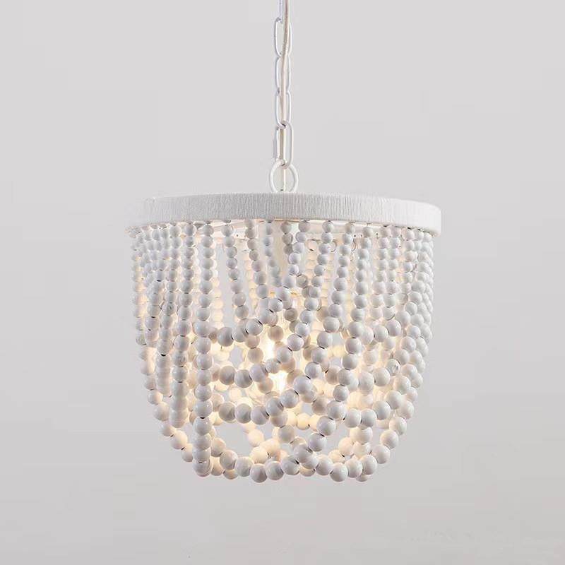 法式田园床头小吊灯女孩公主卧室儿童房衣帽间美式乡村木珠灯具