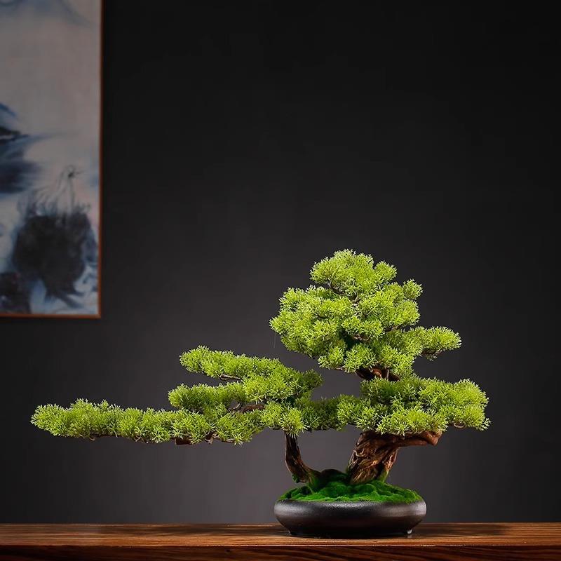 假松树室内绿植装饰新中式盆栽造景迎客松玄关摆件仿真树盆景客厅