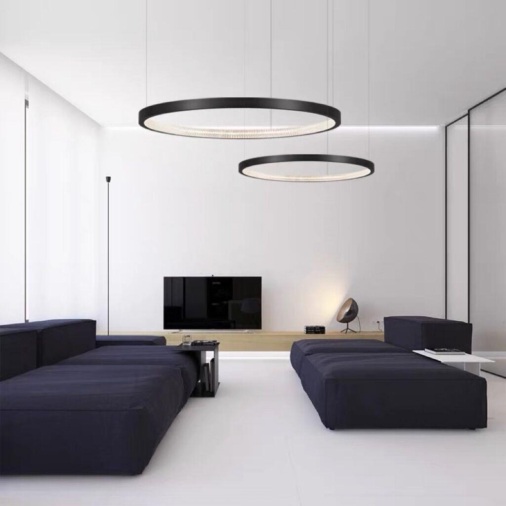 北欧黑色极简全铜别墅客厅吊灯现代简约轻奢大气圆环双圈卧室吊灯