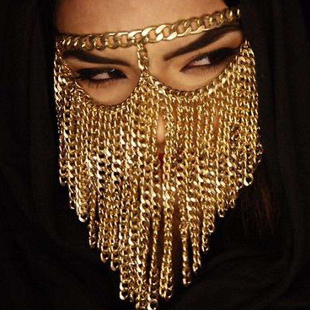 化妆舞会派对半脸流苏面具欧美时尚合金链条面饰面罩女士配饰Mask