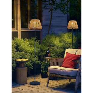 高杆太阳能庭院落地照明灯户外家用藤编庭院花园露台阳台茶室充电