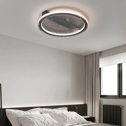 卧室灯现代简约轻奢高级感玻璃吸顶灯北欧圆形主卧书房间全铜灯具