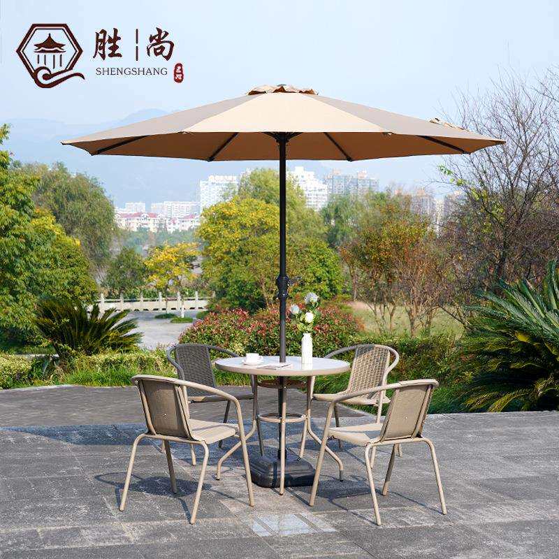 户外桌椅庭院组合带伞休闲藤椅室外露台阳台铁艺花园藤编三五件套