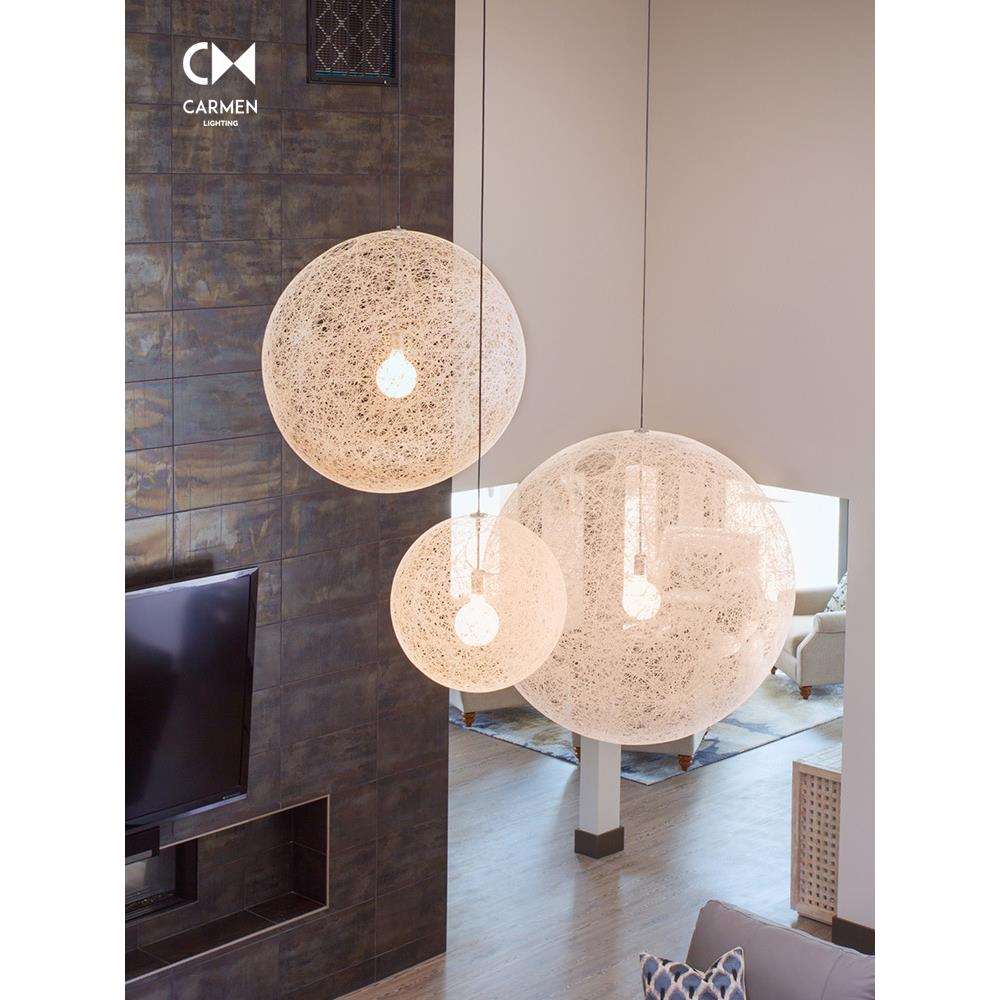 Moooi北欧日式设计师客厅餐桌民宿麻球藤艺月球圆形楼梯挑空吊灯