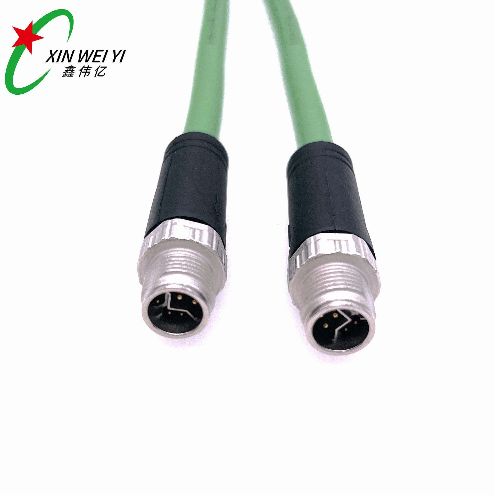 M12 Y 型连接器 工业级航空插头 8Pin 以太网拖连防水连接器