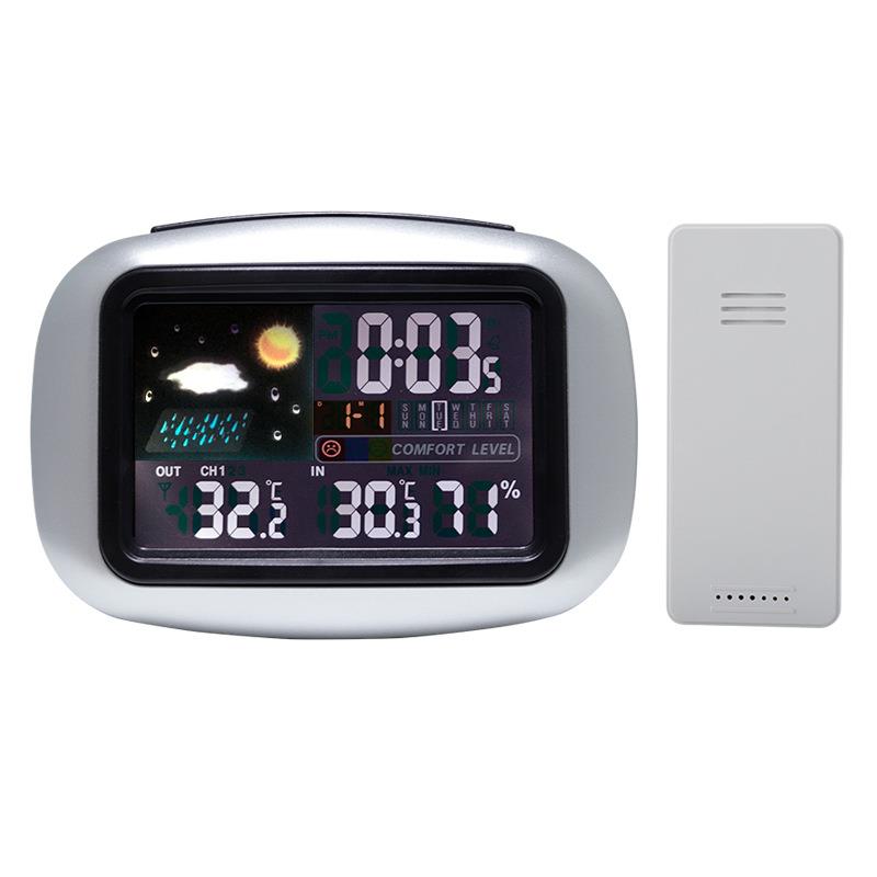 多功能彩屏气象站家用无线电子温湿度计室内外高精度天气挂表闹钟