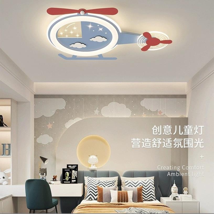 卧室灯蓝色儿童灯卡通现代简约时尚炫酷直升飞机创意吸顶灯灯具