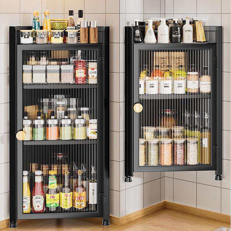 厨房三角转角调料置物架壁挂式免打孔带门调味品油盐酱醋收纳柜