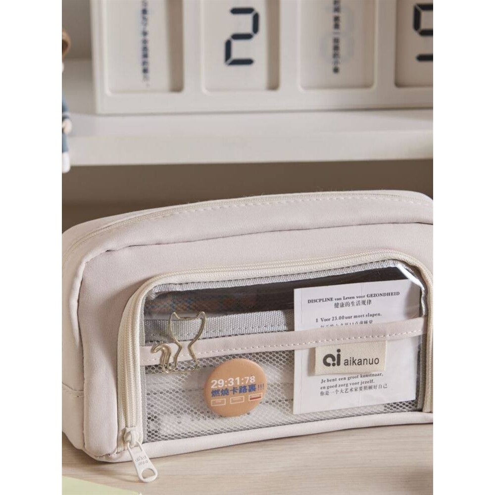 升级笔袋ins可视窗初中笔袋高颜值半透明初高中女生大容量文具盒