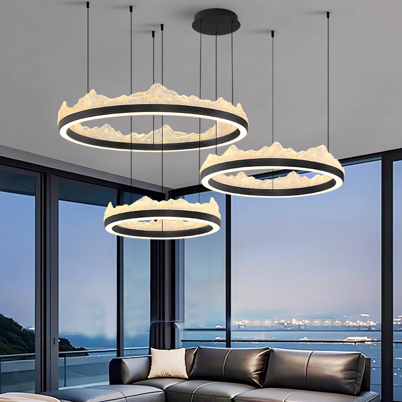 客厅灯高透树脂吊灯意式轻奢别墅大厅吊灯高显指全光谱护眼led灯