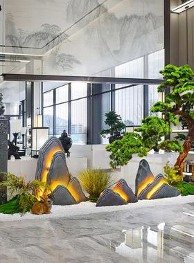 中式室内景观假山植物造