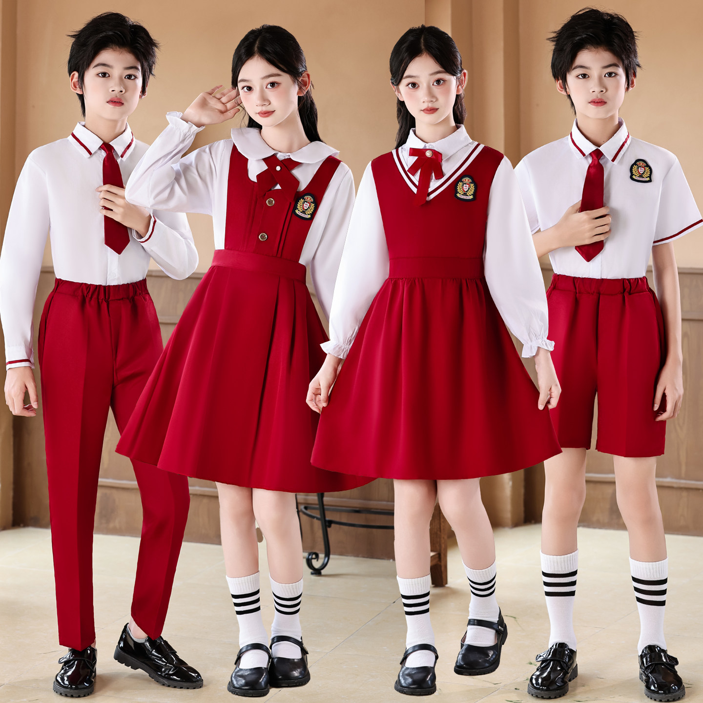 儿童合唱团演出服中小学生爱国朗诵演讲比赛表演服红色男女童礼服
