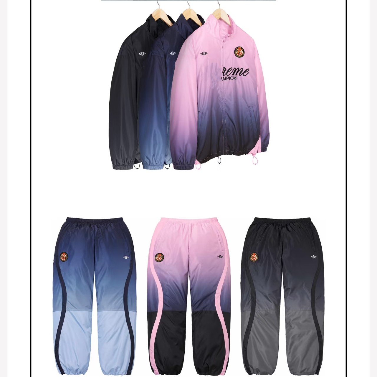 大卫Gradient Track Jacket 渐变色设计刺绣徽标拉链夹克套装
