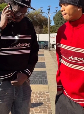 Amor FW25 Script Stripe Sweater刺绣条纹半拉链毛衣男女同款
